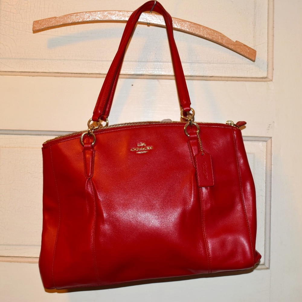 Red leather coach purse new with tags